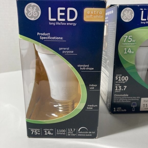 GE LED Extra Soft White 75w Replacement 14w Dimmable Light Bulbs - Picture 8 of 13